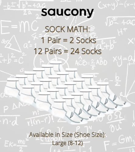 Saucony Men's RunDry Bolt Performance Quarter Socks, Available in L-XL (6, 12 Pairs) - color: White (12 Pairs), size: Large