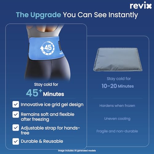 REVIX Ice Pack for Injuries Reusable, 14 × 7" Gel Cold Compress with Strap - size: Medium 14 × 7 Inch