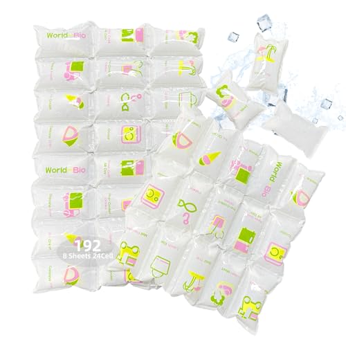 WORLD-BIO Dry Ice Packs for Shipping & Coolers, Shipping Ice Sheets for Coolers Reusable, Long Lasting Dry Ice for Shipping Food, Keep Food Drink Cold,17'' X 9.3'' 192 Cells - style: 8X3cell 8sheet - 192cells
