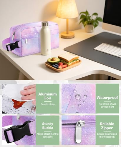 Small Lunch Bag, Freezable Snack Bag for Kids, Mini Lunch Box - color: Pink Starry Sky