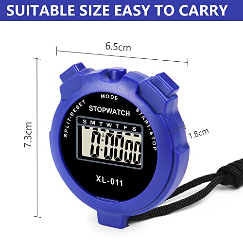 Vicloon Digital Timer, Simple Sport Timer with Large Display, Single Lap Split Stopwatch, 12/24 Hour Clock Alarm Date for Coaches Kids Training Swimming Running (Blue) - color: Blue