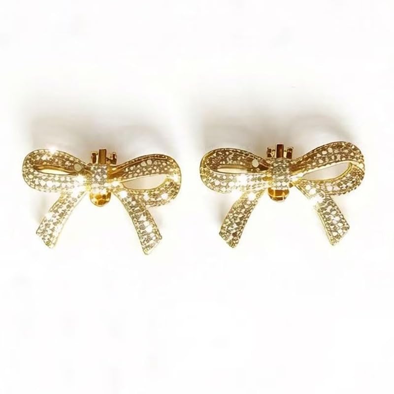 Stylish Bow Shoe Buckle with Sparkling Rhinestones Detachable Shoe Clip Charms for Women High Heels Replacement Accessories - color: golden