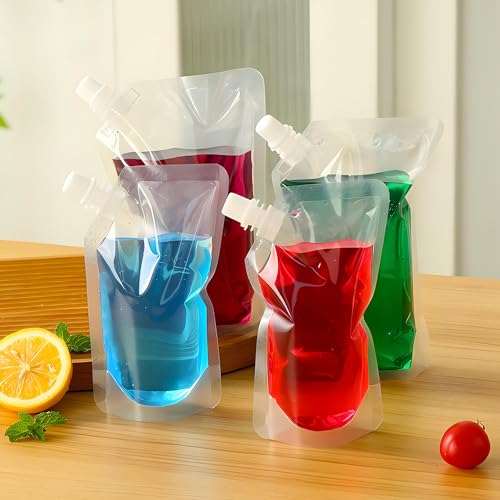 OHMAXHO Plastic Flasks, Reusable Drink Pouches, Leak-Proof for Travel, Outdoor Sports, Running enthusiasts, Concerts, Events (8OZ-16OZ-32OZ,16PCS) - color: D【8OZx6PCS+16OZx6PCS+32OZx4PCS】