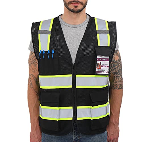 Dib Safety Reflective Safety Vest for Men Women with Pockets Black Mesh M - color: Black Mesh, size: Medium