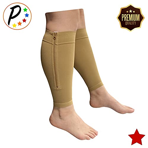Presadee Shin Premium 20-30 mmHg Firm Compression Leg Calf Sleeve With Zipper (Beige, 5X-Large) - color: Beige, size: 5X-Large