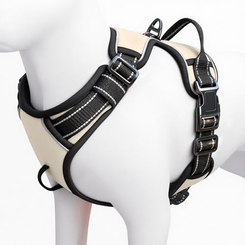 No Pull Dog Harness, No-Choke Soft Padded Reflective Dog Vest Harness with Front Clip & Top Handle, 2 Quick-Release Buckles, Adjustable for Small Medium Large Dogs - color: Velvet Cream, size: X-Small