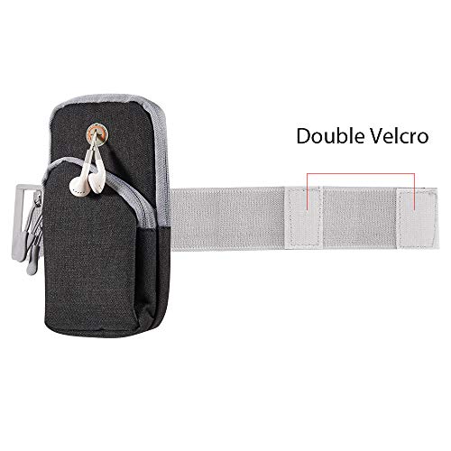 Adjustable Gray Canvas Sports Armband | Water-Resistant Workout Phone Holder for Phones Up to 6.4 Inch | Running Jogging Hiking Cycling Yoga Gym Exercise