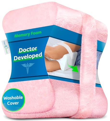Sports Medica Knee Pillow for Side Sleepers, Memory Foam Leg Pillow Cushion - color: Pink