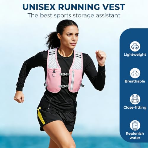 Running Hydration Vest, Adjustable Chest Straps Running Vest for Women Men with 500ml Soft Flask - color: Pink