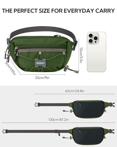 WATERFLY Small Fanny Pack RFID Blocking Travel Hiking Crossbody Waist Bag - color: Green