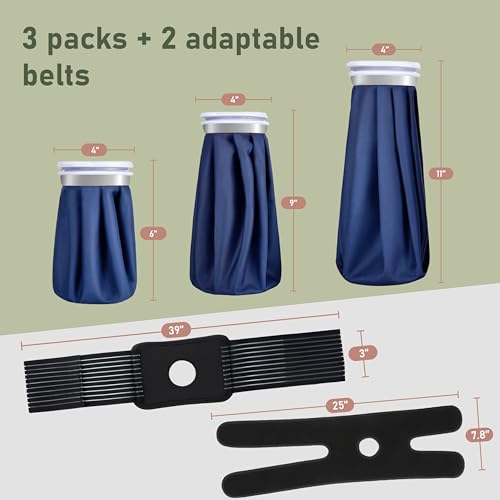Ice Bags Set of 3 with Straps, Reusable Hot & Cold Packs