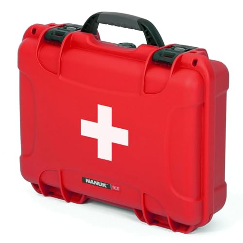 NANUK 910 Waterproof First Aid Kit 146pcs – Durable, Pre-Stocked First Aid Emergency Kit with Bandages, Tick Removal Tool, and More – Dustproof, Impact-Resistant, Floats (14.3" x 11.1" x 4.7") – Red - size: 910 First Aid Kit – 145 Pcs