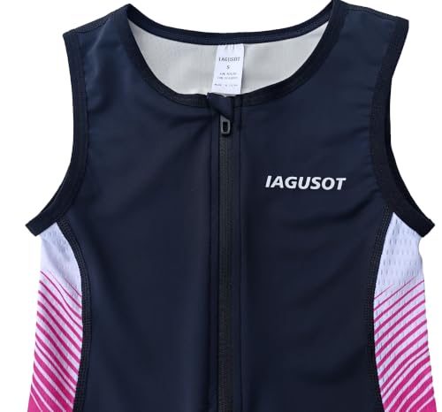 Boys Triathlon Suit Youth Racing Tri Skin Suit for Cycling Swim Run - color: Black/Pink, size: X-Large