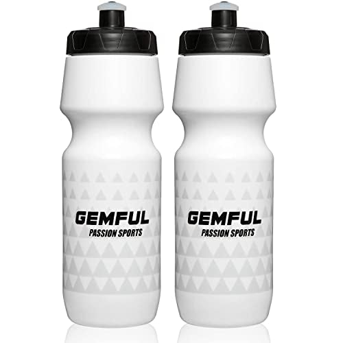 GEMFUL Bike Squeeze Water Bottle BPA Free 24 oz 2 Pack - color: White