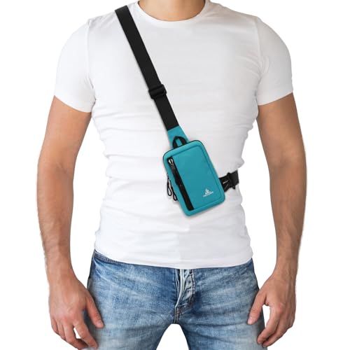 Peicees Small Crossbody Bag for Men Women Mini Sling Bag Travel Running Phone Daypack Cross Body Shoulder Bags with Keyholder - color: Light Blue