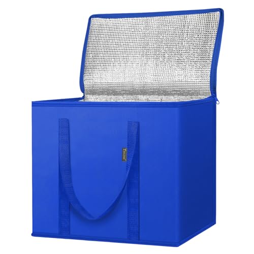 BALEINE Insulated Reusable Grocery Bags with Zippered Top, Large Cooler Bag - color: Midnight Blue, size: 1 Pack