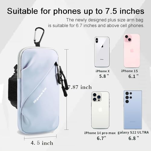 Phone Holder Arm Bands, Small Crossbody Shoulder Holsters Bag with Arm Band, Fits iPhone and All Cell Phones, Use for Running, Walking, Hiking & Biking (Plus Size Light Blue) - color: Light Blue