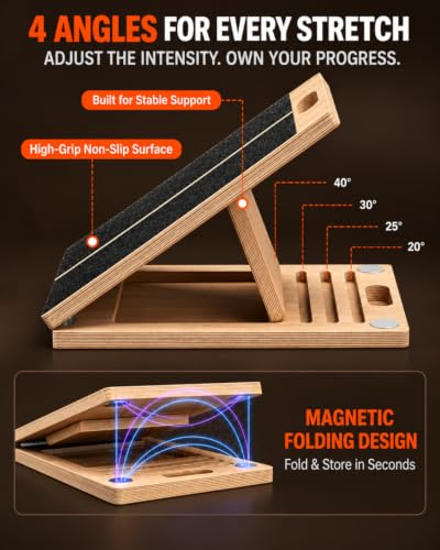 Frylr Slant Board for Exercise with Complete Mobility Kit, Foot Stretcher, Portable Foldable Wooden Wedge with 500 lb Capacity, Non-Slip Design, Carry Handle for Home, Gym and Office - style: Board + Bands + Balls