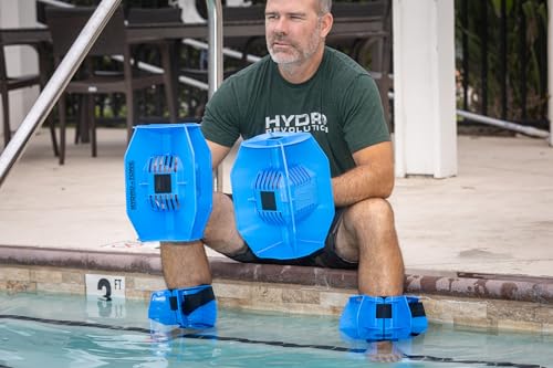 Aquastrength Hydro-Tone Total Body Pool Exercise System, Isokinetic Functional Water Weights, Bells 12" x 7.5", Fins 6.5" x 2.5", Quick Start Guide Included - color: Blue