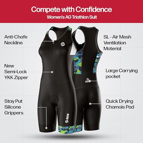 SLS3 Triathlon Suits Women - Sleeveless Pro Trisuit with Comfy Tri Chamois - color: Black/Tropical Camo, size: X-Small