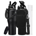 32 oz Insulated Water Bottle Fits Car Cup Holder with Straw Lid & Auto Lid - color: Onyx Black, size: 32 Ounces