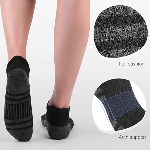 Felicigeely Athletic Running Ankle Socks Cushioned Low Cut Men Women 6 Pack - color: Black, size: 6-9