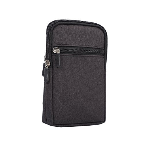Small Cell Phone Holster with Belt Loop, Men Mobile Phone Belt Clip Pouch, Men's Bag Zippered Phone Belt Holder Phone Case with Clip Bumbag Protector Waist Pouch Wallet with Carabiner Hook Belt Loop - color: Black