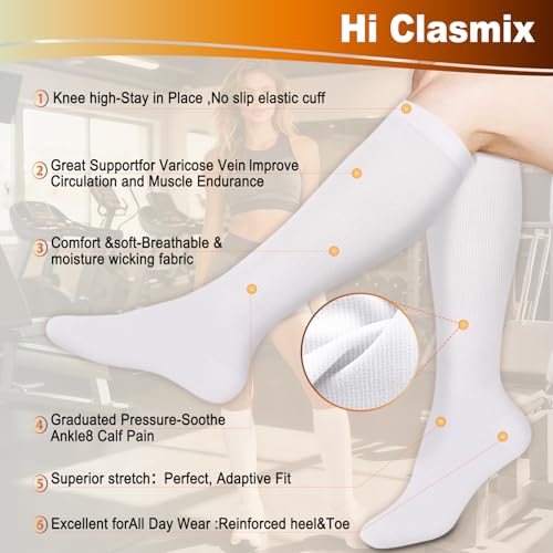 Compression Socks for Women&Men 20-30mmHg Graduated Knee High Stocking - color: 02-5 Pairs White, size: Small-Medium