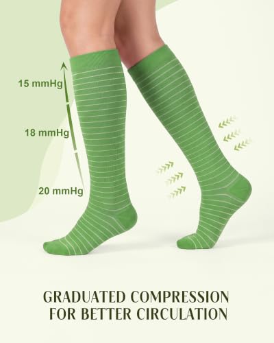 Bamboo Viscose Compression Socks|4Pairs 15-20mmHg Knee High Socks - color: Green, size: Small-Medium