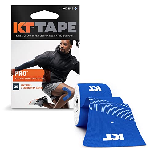 KT Tape, Pro Synthetic Kinesiology Athletic Tape, 20 Count, 10” Precut Strip - color: Sonic Blue
