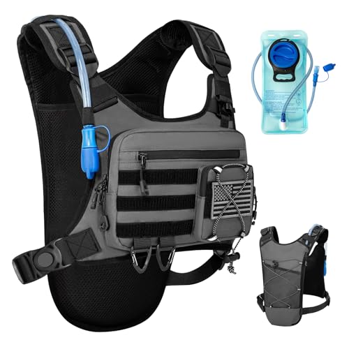 Hydration Vest with 2L Water Bladder for Men and Women,Lightweight Adjustable Hydration Backpack,Hiking Backpack with Water Bladder for Climbing Cycling Hiking - color: Grey