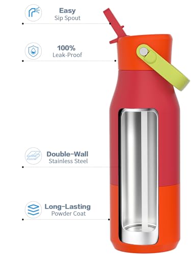 LAOION 23 oz Insulated Stainless Steel Water Bottle with Folding Handle - color: Red, size: 23 Ounces