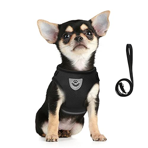 FEimaX Dog Harness and Leash Set for Walking, Soft Mesh Adjustable Easy Control Lightweight Cat Vest Harnesses with Reflective Strips, Escape Proof Small Dogs Cats Vests (Black, X-Small) - color: Black, size: X-Small