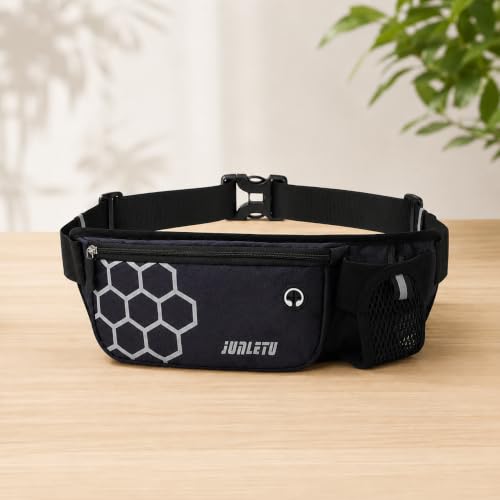 Running Waist Bag with Water Bottle Holder, Sports Belt Bag for Phone, Keys and Hiking Fitness Outdoor Travel (Black) - color: Black