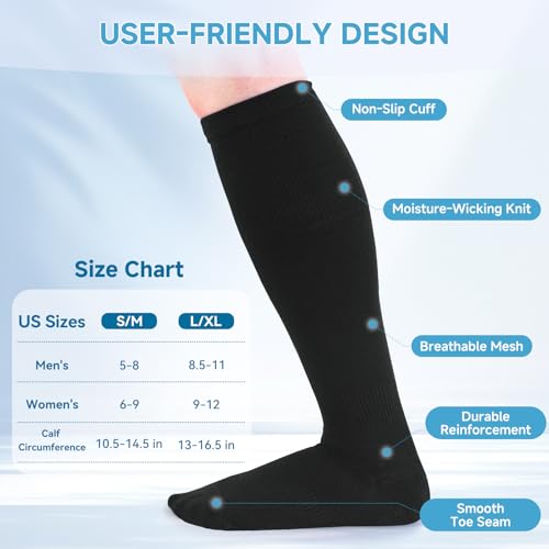 Compression Socks,Women Men Flight Travel Standing Sports Athletic - color: Black-white-grey, size: Small-Medium