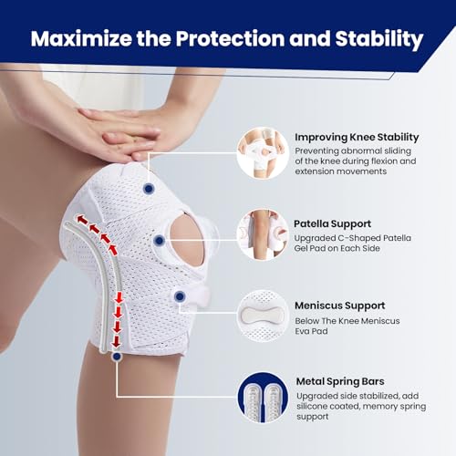 JOMVD Knee Brace for Meniscus Tear, Knee Pain Relief, Arthritis, ACL&MCL - color: White, size: Large