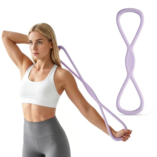 RYAOLELY Figure 8 Resistance Band, Exercise Band for Physical Therapy, Yoga Pilates Home Workout, Portable Fitness Band with Anti-Slip Grip - color: 15LB Purple