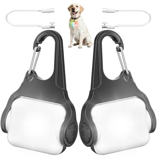 BLBS Rechargeable Dog Collar Light -3 Modes Dog Light, IP65 Waterproof Dog Walking Light, 50LM Dog Lights for Night Walking, Running, Camping, Climbing, Bike, 2 Pack - color: White