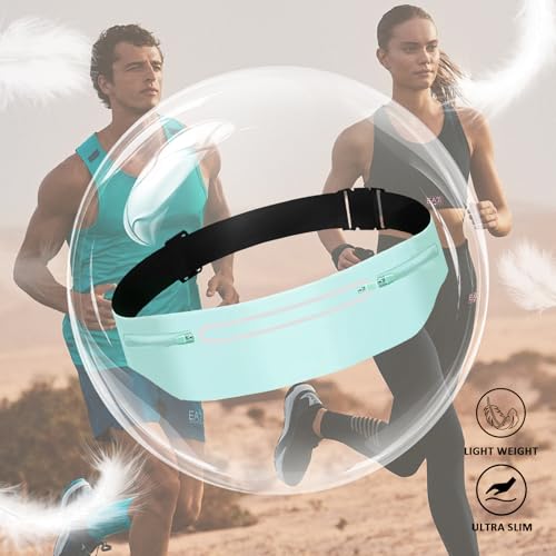 Fanny Packs for Women,Waterproof Fanny Pack for Men,Adjustable Running Belt Waist Pack Slim Expandable Pocket Belt Bag,iPhone Running Holder Cell Phone Elastic Waist Pouch Bag Light Blue - color: 02-Blue with 3 Pockets