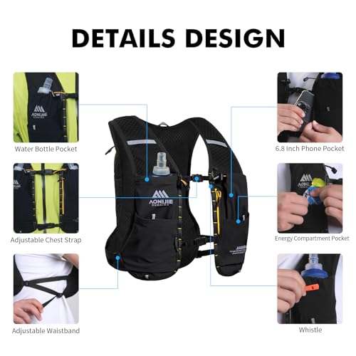 AONIJIE Running Hydration Vest for Men Women 500ml Soft Flask Water Bottle - color: Black, size: 500ml