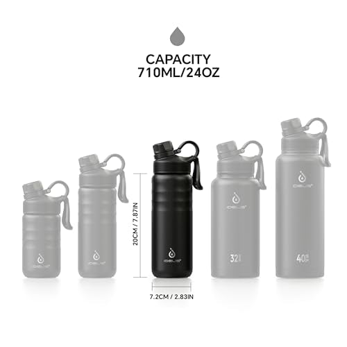 IDEUS 24oz Stainless Steel Insulated Bottle with 2 Leak-Proof Lids, Black - color: Black, size: 24 Ounces