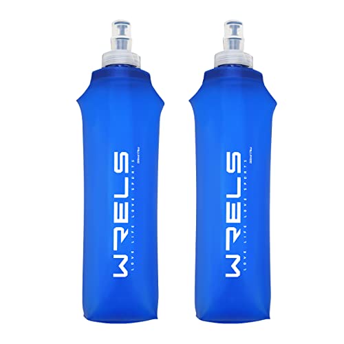 WRELS TPU Soft Flask Lightweight Portable Reusable Water Bottle,BPA Free Collapsible Flask for Hydration Pack in Running Hiking Cycling and Marathon - color: Dark Blue-500ML*2