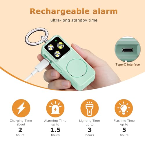 Personal Safety Alarm for Women, Rechargeable 150dB Keychain Alarm with Strobe Light and Pull Pin, Emergency Alarm for College Students, Travel, Walking, Campus Safety and Gift Giving - color: Cyan