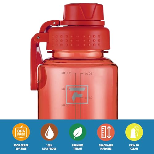 Fanhaw 32oz Clear Plastic Water Bottle with Fast-Flow Lid, Red - color: Red