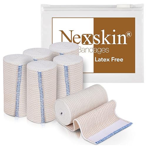 Premium Elastic Bandage Wrap (4” Wide, 6 Pack) - Nexskin Latex Free Athletic/Medical Compression Bandages Hook & Loop Fasteners at Both Ends - Lifetime Washable & Reusable Bandages - size: 6 Pack
