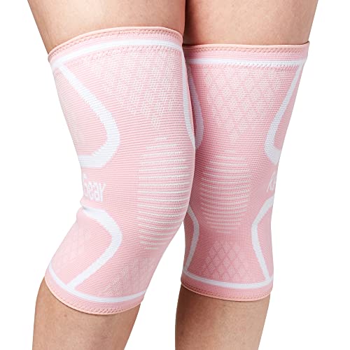 Knee Compression Sleeve | Non-Slip Knee Brace for Running & Weightlifting - color: Pink, size: Medium (Pack of 2)