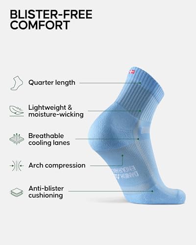 DANISH ENDURANCE Running Socks for Men & Women, Quarter Socks, 3 & 5-Pack - color: Light Blue, size: Medium
