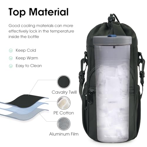 sportsnew 40oz Insulated Crossbody Water Bottle Sling Bag w/Phone Pocket - color: Black