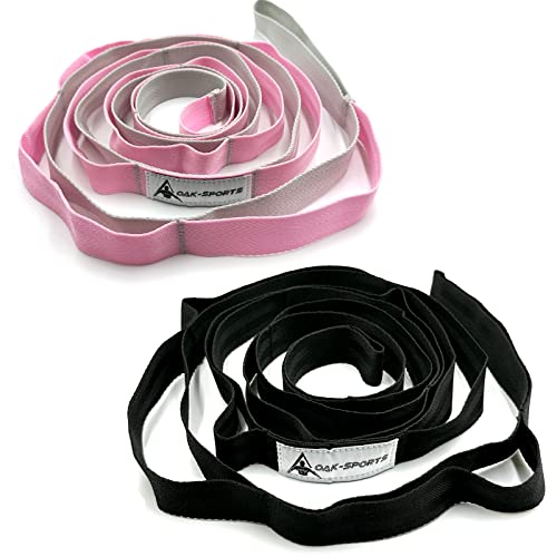 Stretching Strap Yoga Strap with Loops for Physical Therapy, Non-Elastic - color: Black+Pink/Light Gray