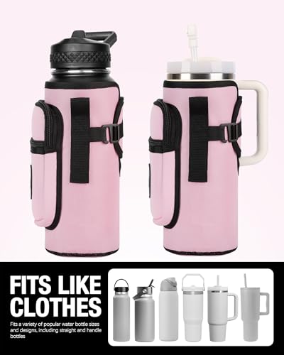Sports rabbit Universal Water Bottle Holder with Strap & Phone Pocket - color: Pink, size: 40OZ